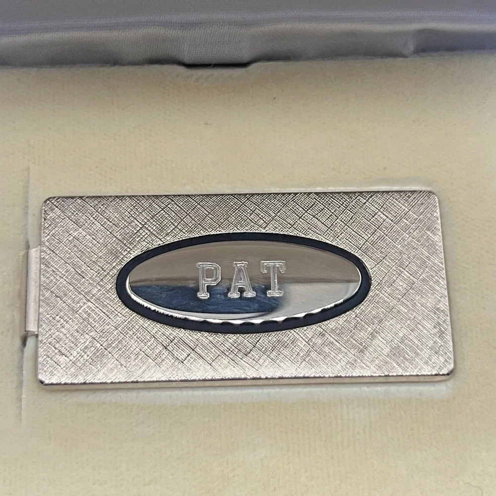 Vintage Anson Money Clip Gold Tone PAT Monogram Textured Finish W/ Original Box